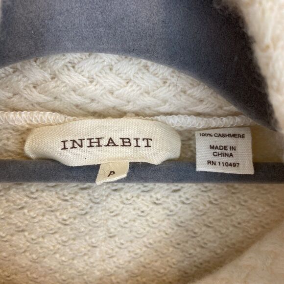 INHABIT Tan Cardigan Sweater Women’s XS 100% Cashmere Basketweave Knit Ivory - Picture 3 of 4